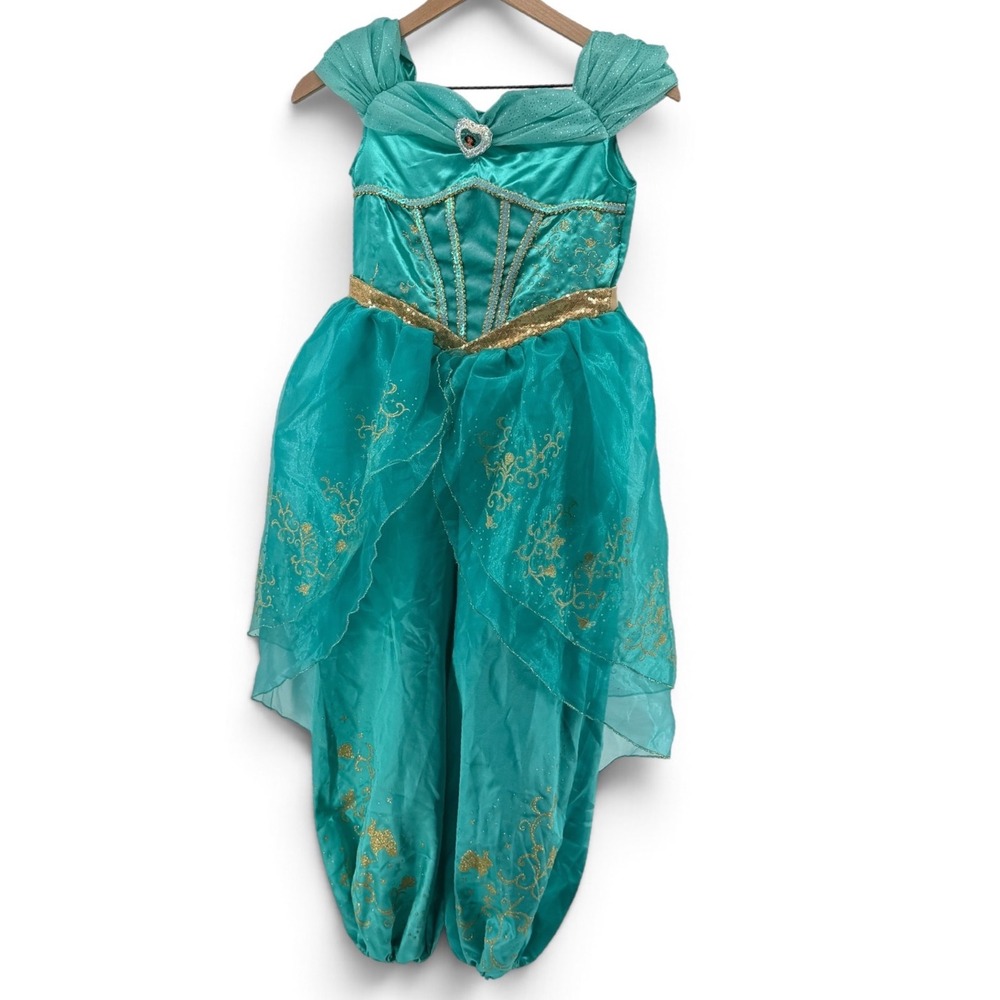 Disney Princess Jasmine Costume Kids Medium 7/8 Teal Gold Sequin Halloween